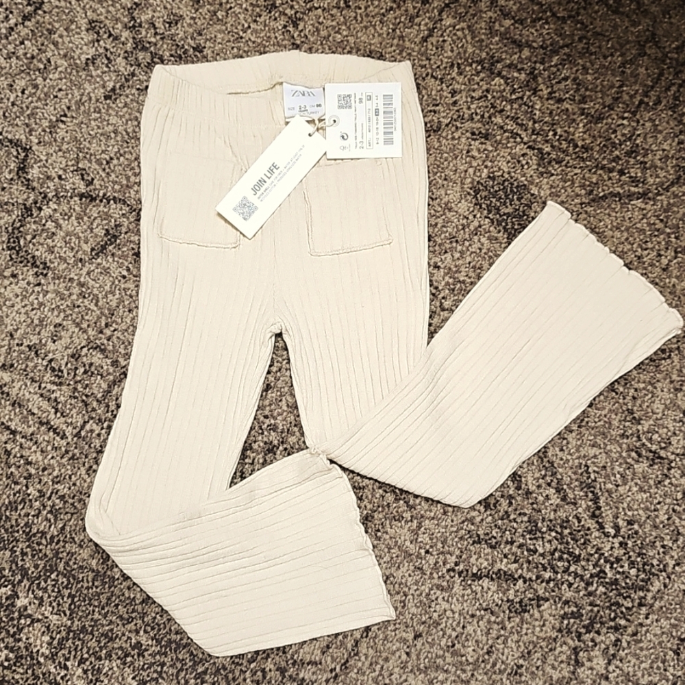 Zara Ribbed Beige Flare Leggings NWT Toddler Girls Baby Sz 2-3 - Picture 8 of 8
